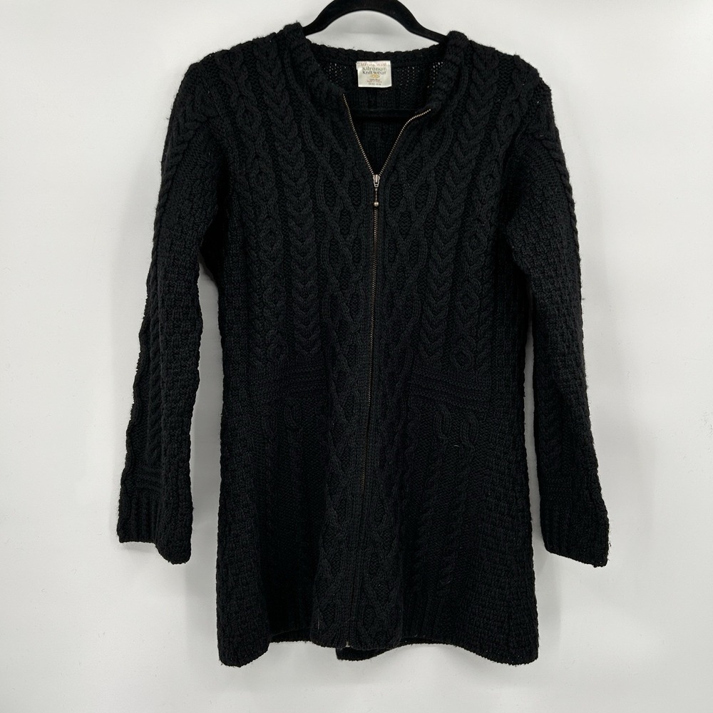 Kilronan Knitwear Womens Irish Merino Chunky Cable Knit Full Zip Sweater Sz S
